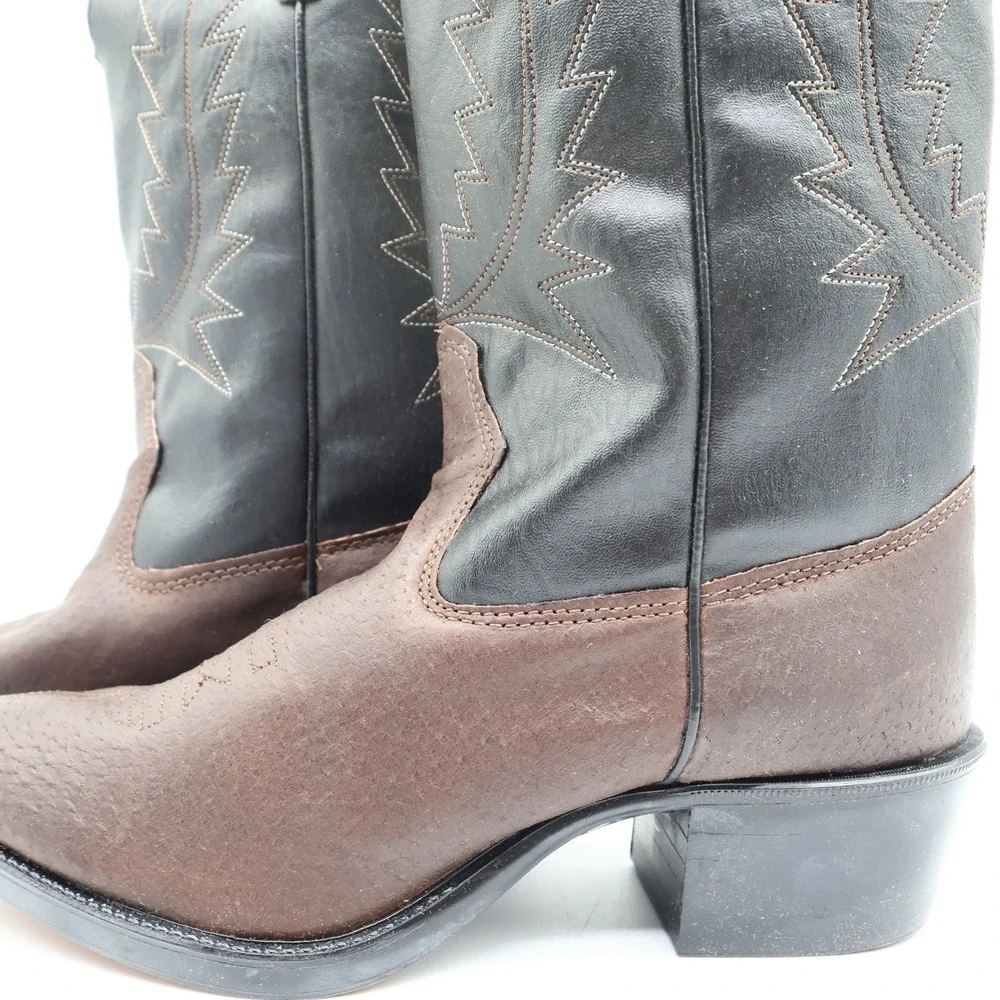 Wrangler Vintage Western Boots Youth 4.5 D Old Brown Leather Black NWT USA Made